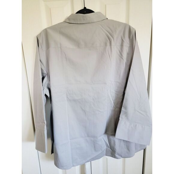 Foxcroft NYC XL Women’s Long Sleeve Easy Care Solid Poplin Blouse SilverGray NWT - Picture 2 of 10